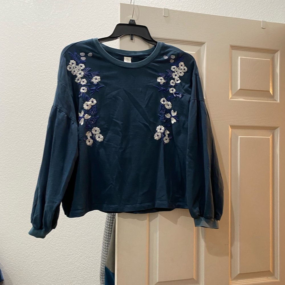 Seen Worn Kept embroidered dark blue and long sleeve top